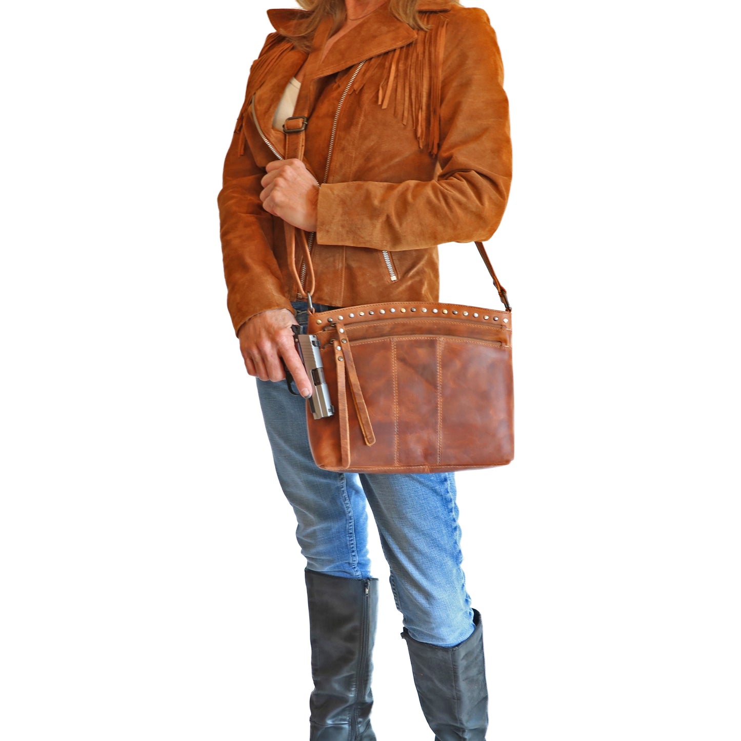 CONCEALED CARRY BRYNN ARCHED LEATHER CROSSBODY