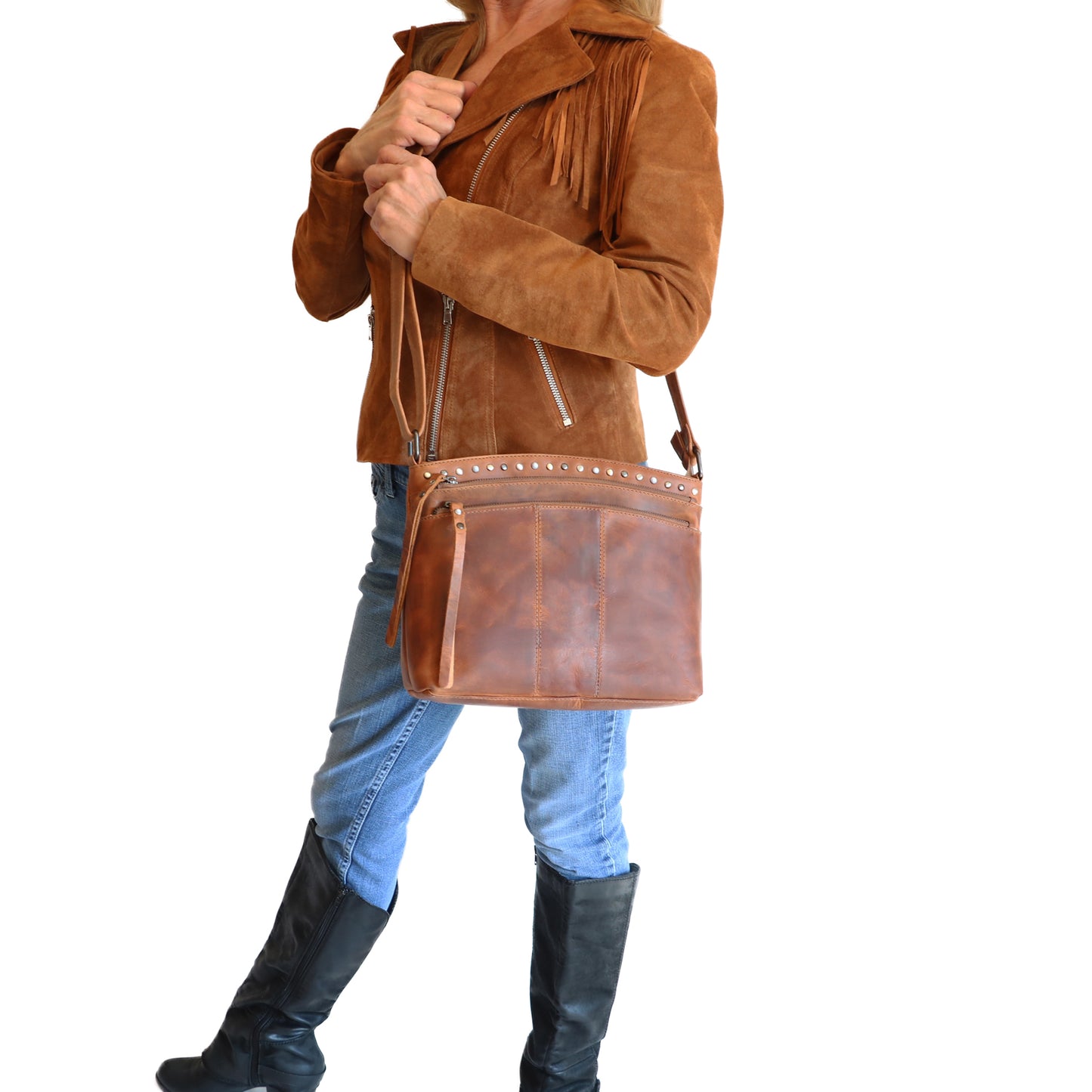 CONCEALED CARRY BRYNN ARCHED LEATHER CROSSBODY