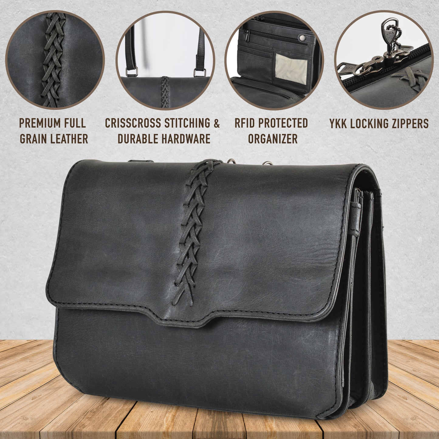 CONCEALED CARRY JOLENE LEATHER CROSSBODY ORGANIZER