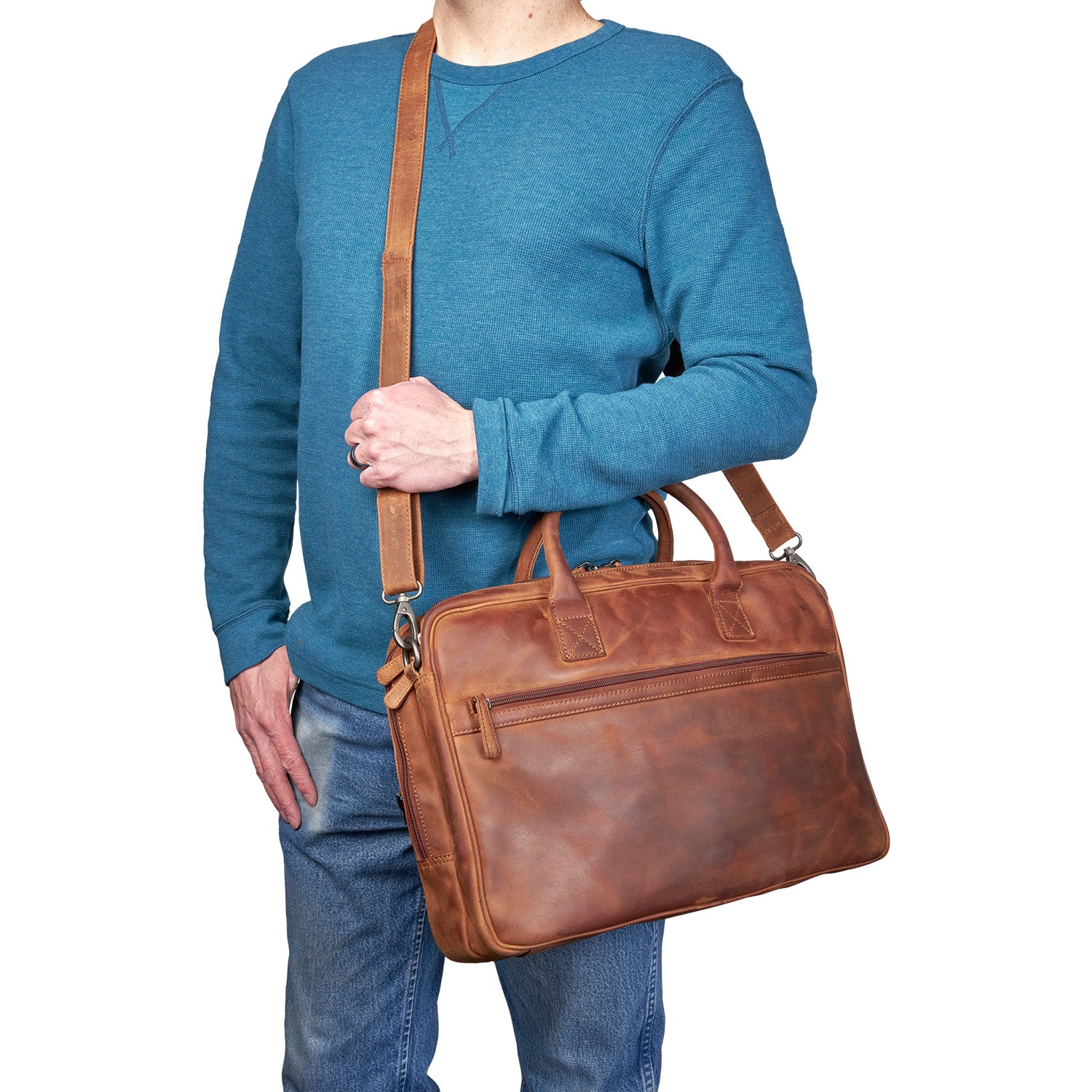 CONCEALED CARRY HAYDEN LEATHER COMPUTER BRIEFCASE WITH RFID